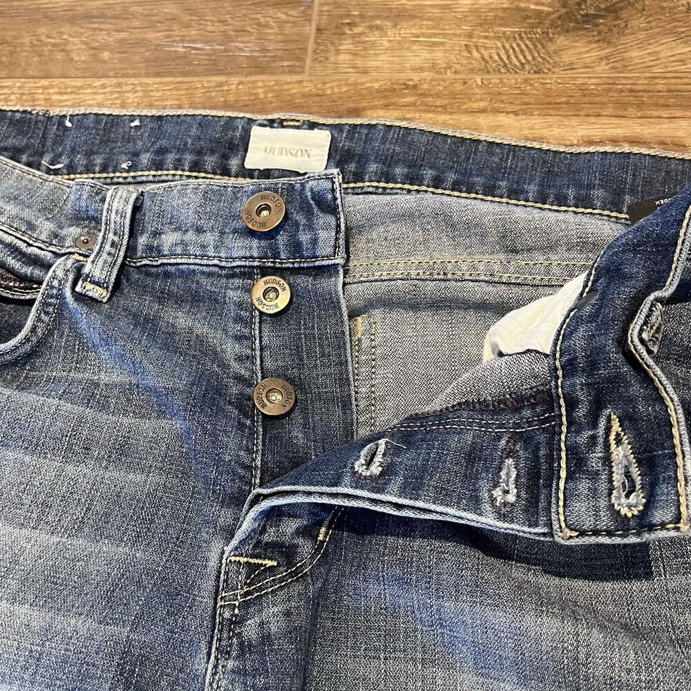 Hudson Jeans Men's Size 34 Blue Denim Byron Straight Leg Distressed 5-Pockets - Picture 8 of 14